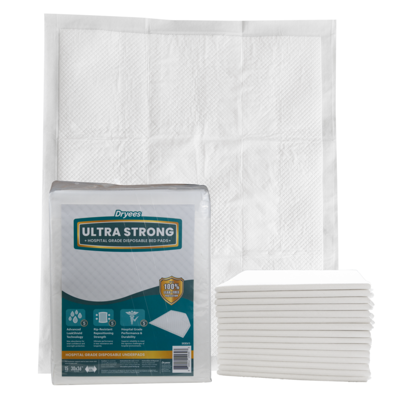 Dryees Ultra-Strong Rip-Resistant Hospital-Grade Disposable Underpads